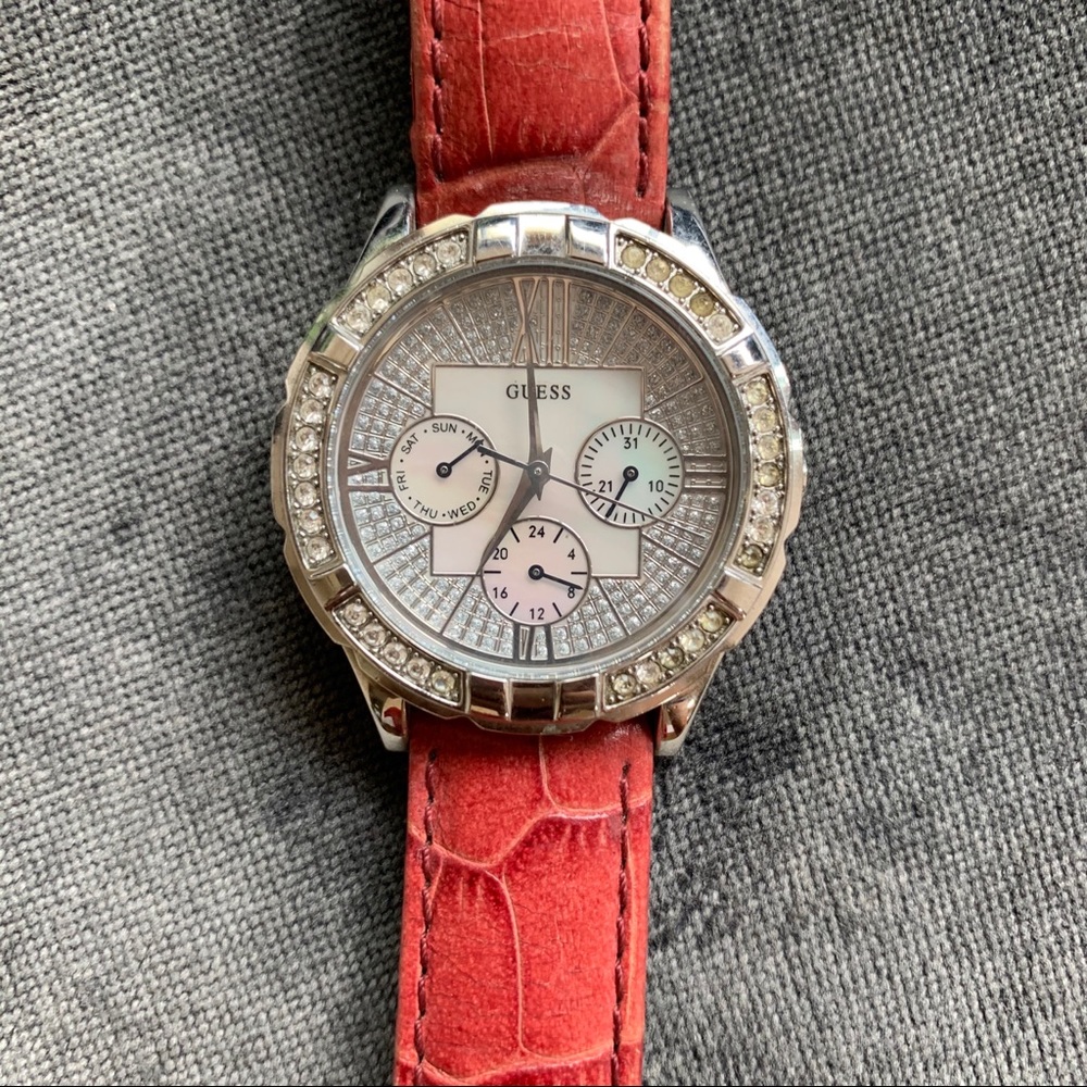 Guess diamond studded Leather Watch